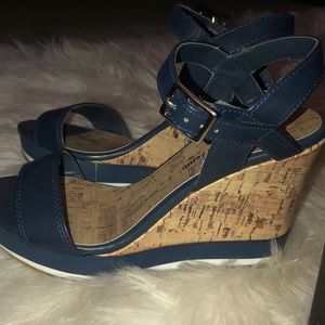 Navy/Cork wedges